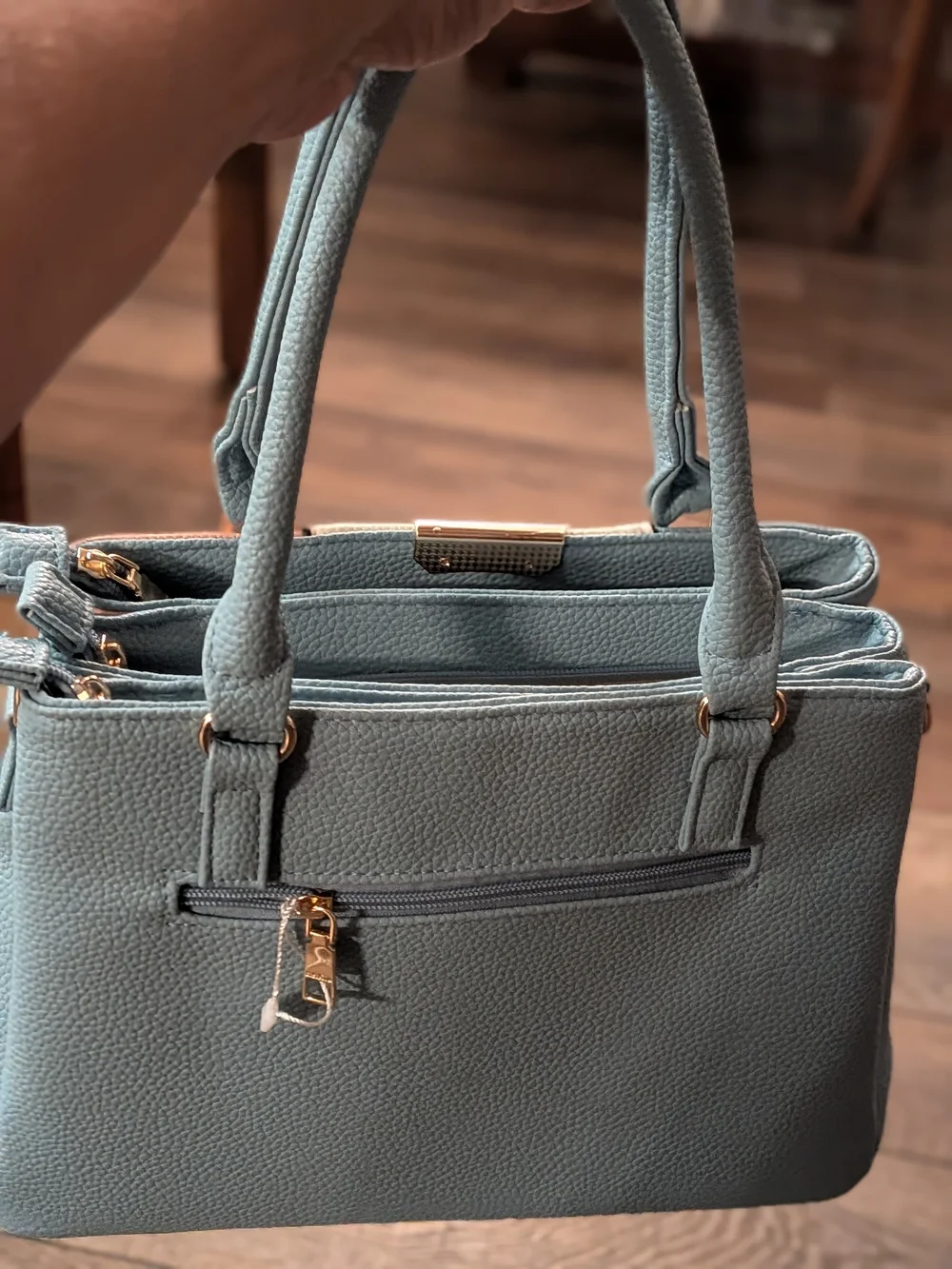 KKXIU Colorblock Satchel Handbag - Tricolor Blue Brown Cream Triple Zip Purse